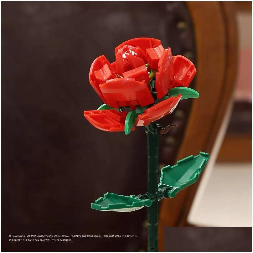 Mini Building Blocks Flower Rose Sunflower Carnation Bouquet Potted Model Assembled Brick Children`s Toy Gift Home Decorations