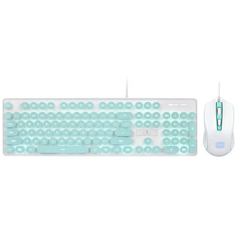 Punk Keyboard Mouse Combos Round Keycap Wired Retro Illuminating Typewriter Keycaps LED Backlit Multimedia USB Gaming Keyboards