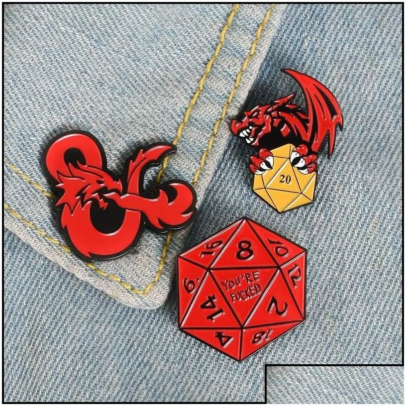 Cartoon Accessories 20 Sided Dice Dungeons And Dragons Enamel Pins D20 Dnd Game Brooches Bag Clothes Button Badge Jewelry Gift For F