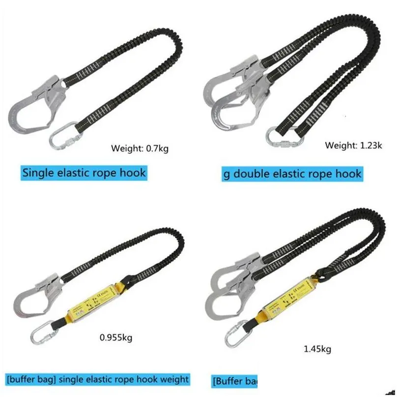 Climbing Ropes 25KN Protective Safety Belt Elastic Buffer Sling Belt With Carabiner Snap Hook Aerial Work Climb Wearable Anti Fall Off Rope