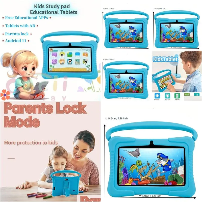 Tablet Pc Kids 7Inch Educational Larger Capacity And Battery 2Gb Ram32G Rom Safety Eye Protection Sn Dual Camera Games Parental Lock I Otatn