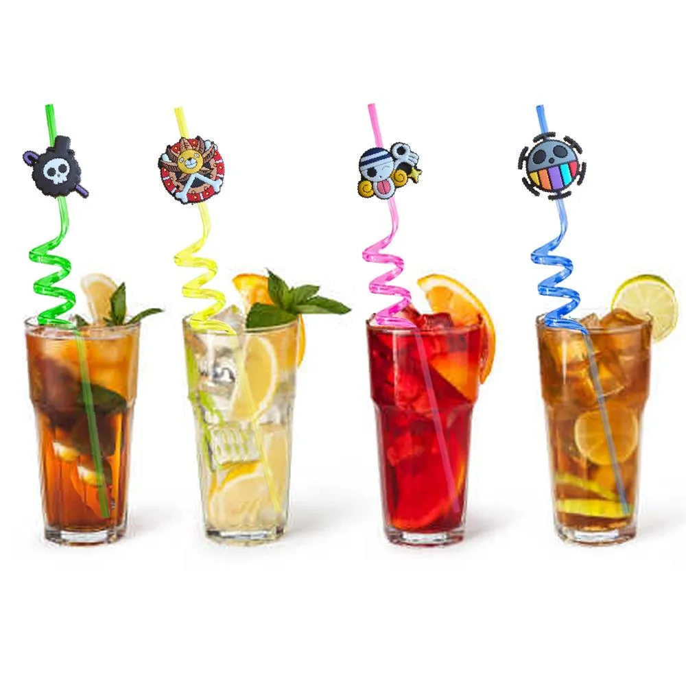 skull head 16 themed crazy cartoon straws drinking supplies for birthday party kids pool goodie gifts sea favors reusable plastic straw