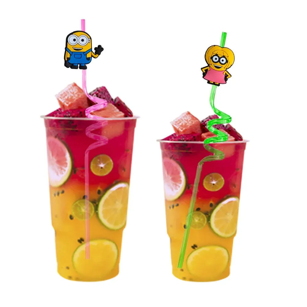 little yellow man 26 themed crazy cartoon straws drinking supplies for birthday party plastic childrens favors straw girls decorations reusable