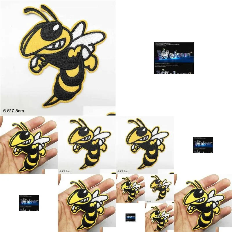 Angry Bee Honeybee Animal Cartoon Iron On Embroidered Clothes Patches For Clothing Stickers Garment Wholesale