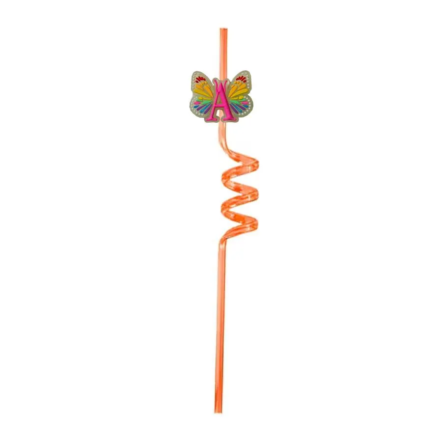 fluorescent letter butterfly themed crazy cartoon straws drinking party supplies for favors decorations christmas new year decoration birthday goodie gifts kids reusable plastic straw