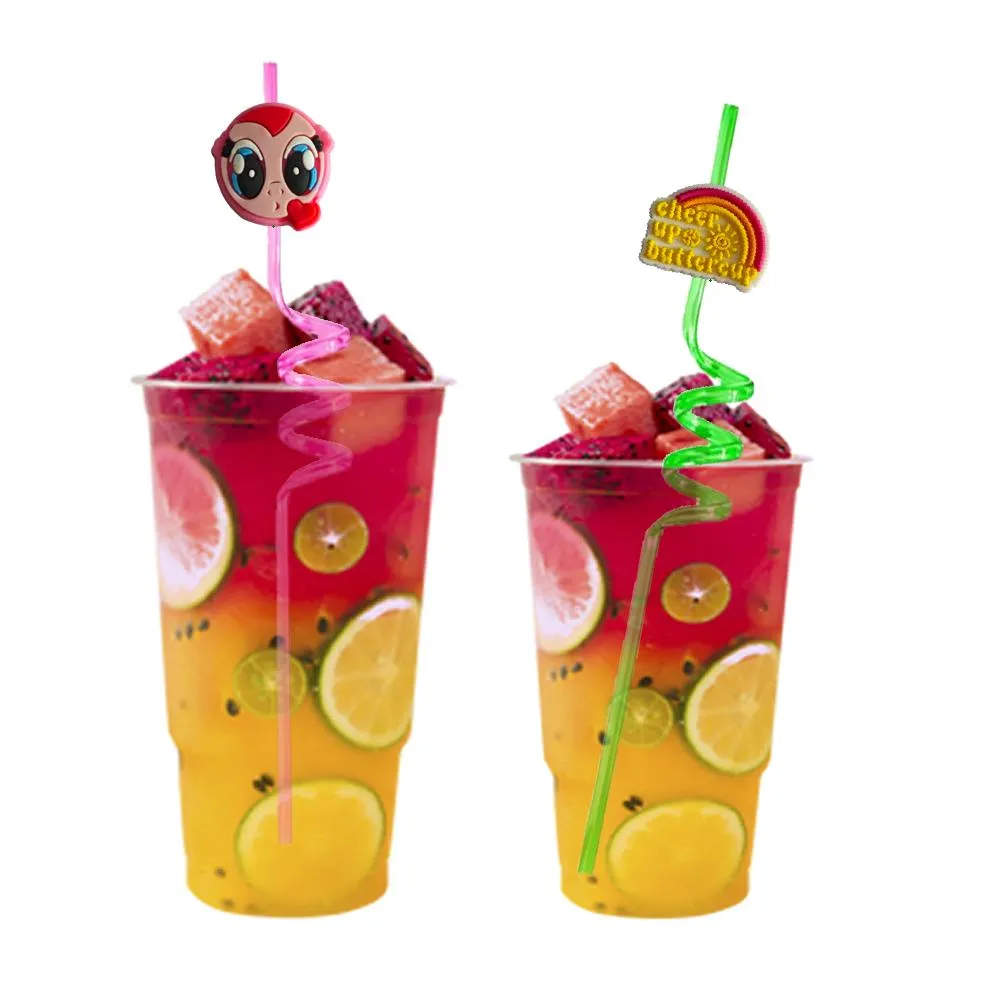 cartoon 9 43 out of stock themed crazy straws plastic straw with decoration for kids drinking new year party summer favor goodie gifts reusable