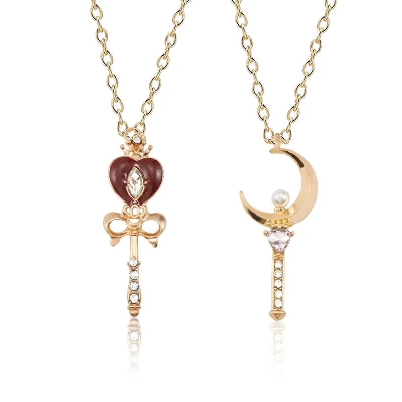 Pendant Necklaces 2024anime Sailor Necklace Women Crystal Pearl Love Heart Moon Wand Pendants Cartoon Sailormoon Jewelry Colar Y0301