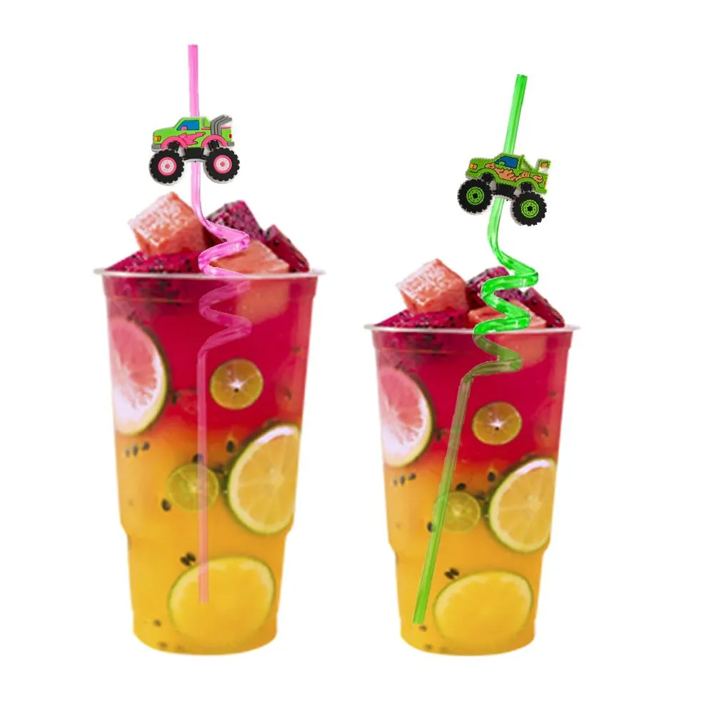 truck 9 themed crazy cartoon straws decoration supplies birthday party favors drinking decorations for summer goodie gifts kids reusable plastic straw
