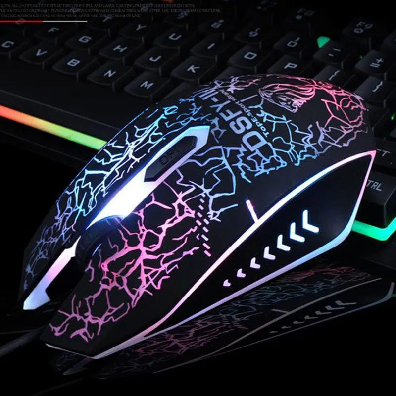Gaming Keyboard and Mouse Combos USB Wired Gamers Rainbow Backlit Keyboards and Breathing Illuminous Mice for Desktop Laptop4407338