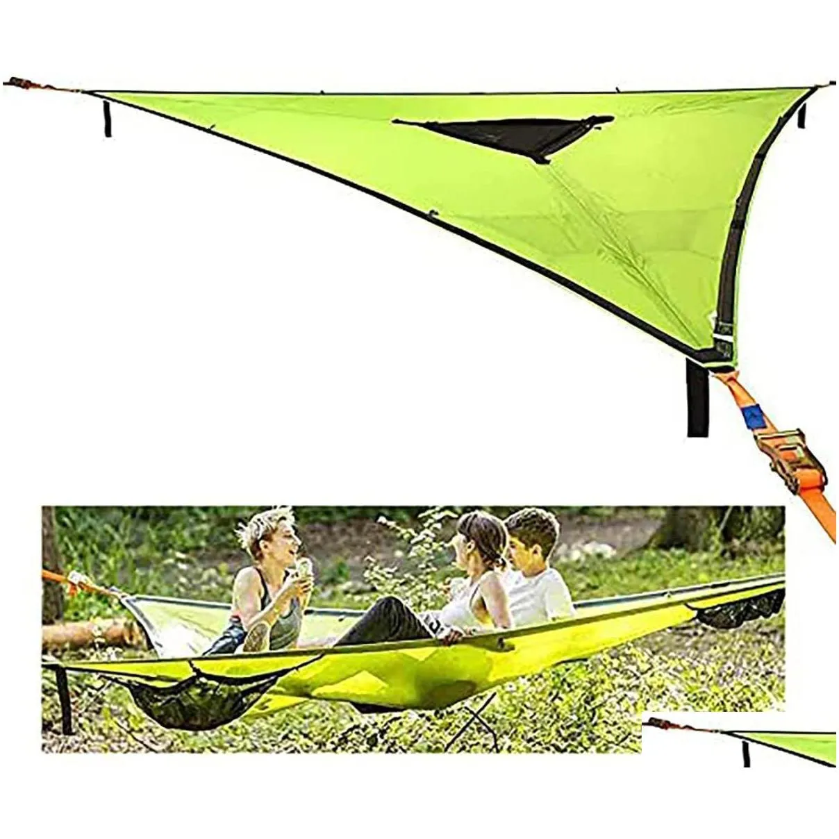 Portaledges Portable Triangle Hammock 4Mx4Mx4M Multi Person Aerial Mat Convenient Outdoor Camping Sleep Hammock Portable Hanging Bed