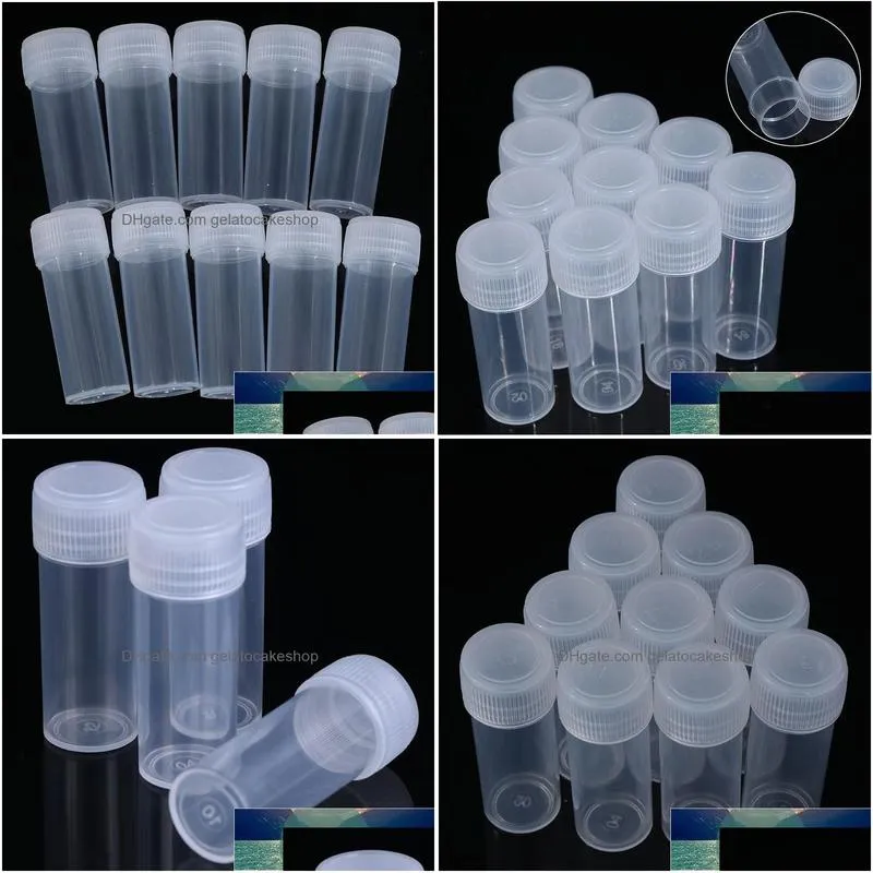 wholesale 10pcs 5ml plastic test tubes vials sample container powder craft screw cap bottles for office school chemistry supplies
