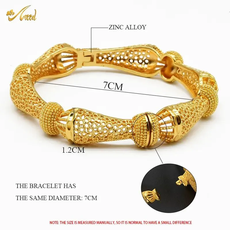 Bangle ANIID Women Charm Bracelet Bangle 24K Gold Color Jewelry Dubai Flower Bangle Brand African Designer Ethiopian Hawaiian Jewelry