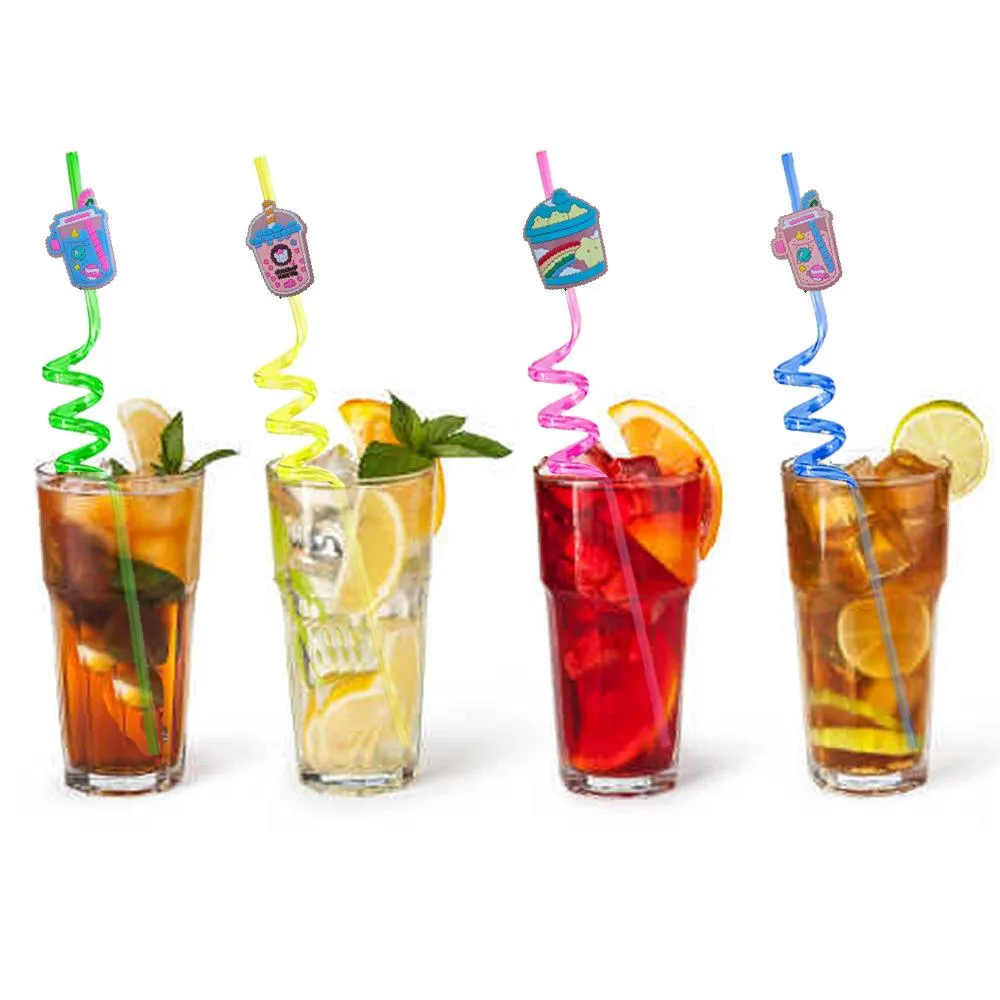 transparent bottle 10 themed crazy cartoon straws drinking for kids pool birthday party goodie gifts supplies plastic  reusable straw