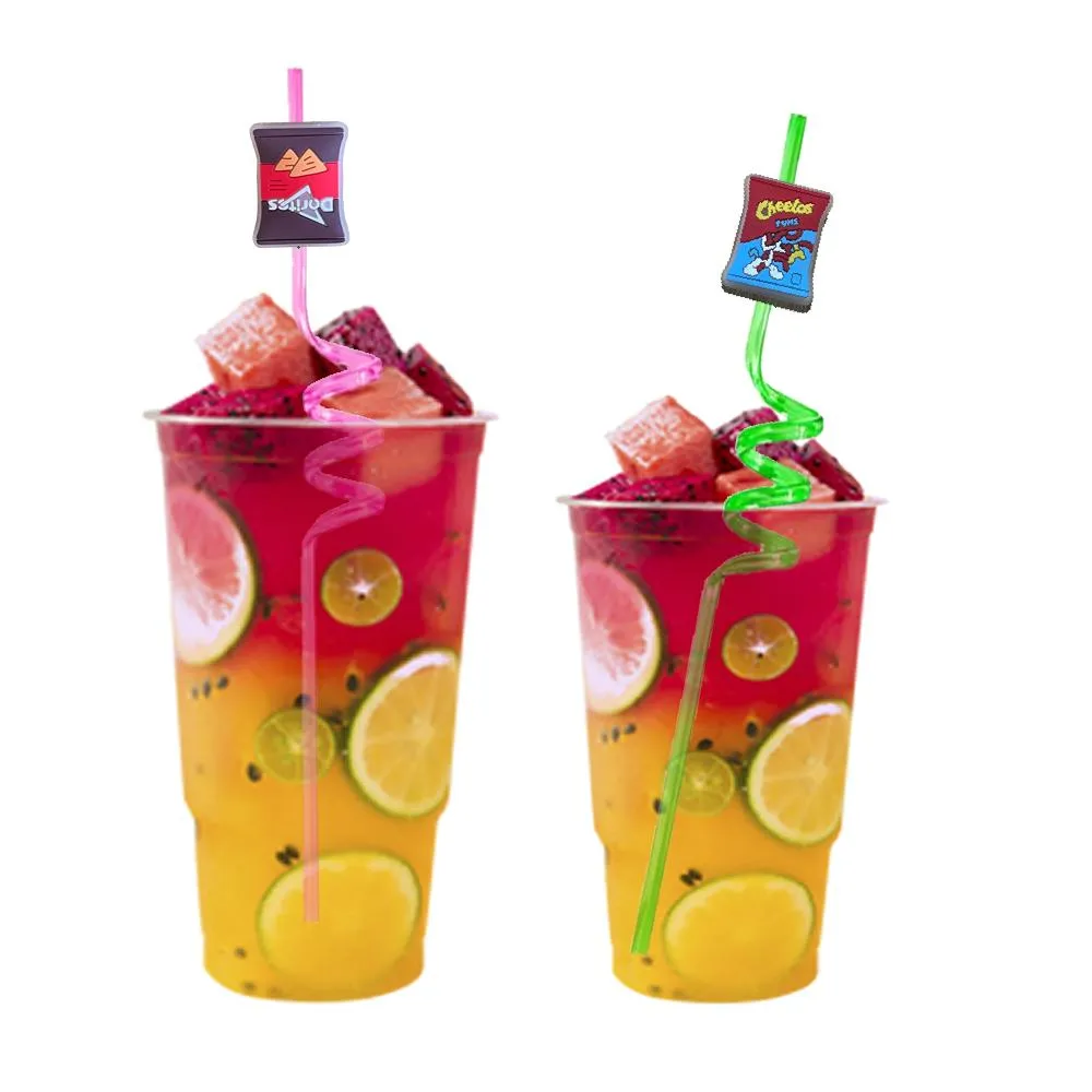 potato chips themed crazy cartoon straws drinking for kids pool birthday party girls reusable plastic straw with decoration  supplies