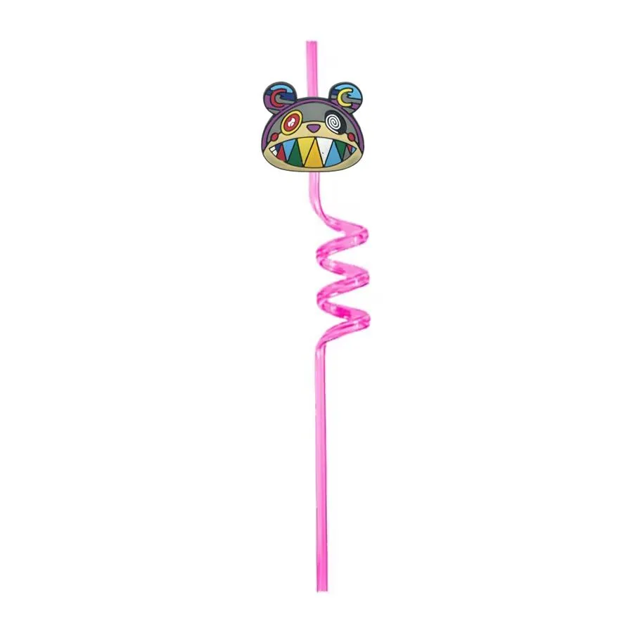 rainbow flower themed crazy cartoon straws drinking for girls plastic childrens party favors reusable  supplies straw