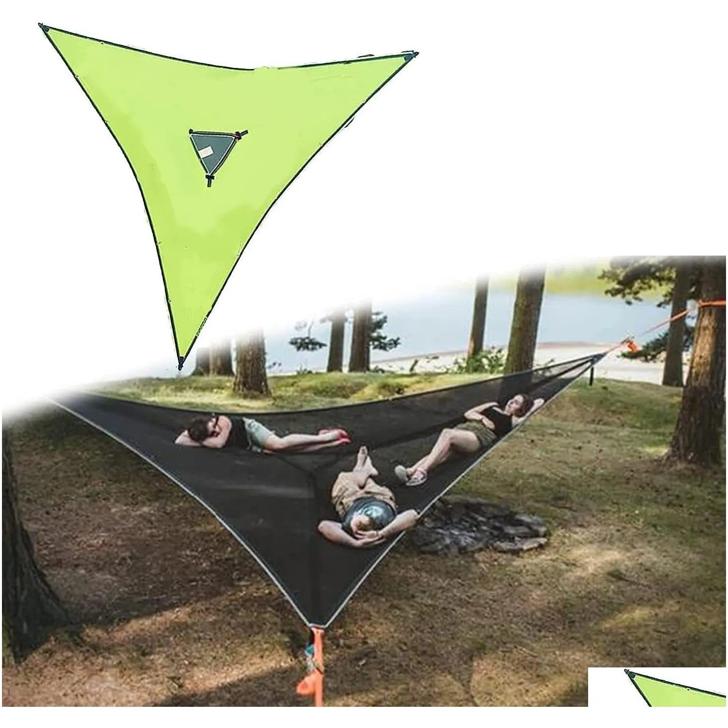 Portaledges Portable Triangle Hammock 4Mx4Mx4M Multi Person Aerial Mat Convenient Outdoor Camping Sleep Hammock Portable Hanging Bed