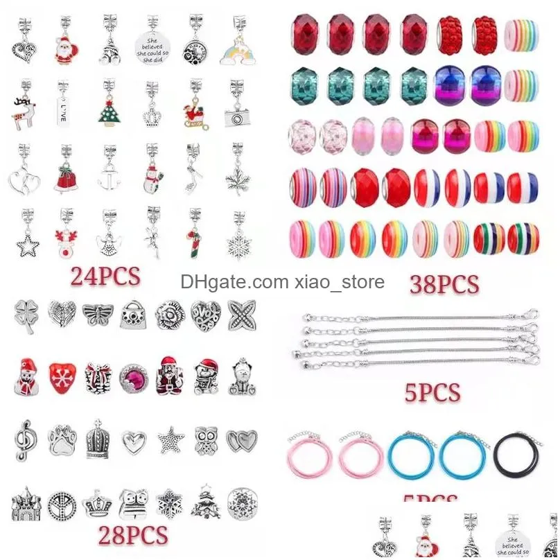  christmas diy jewelry sets with red package box as presents 100pcs charm beads pendant fit 16add5cm snake chain charms accessories bracelets for kids