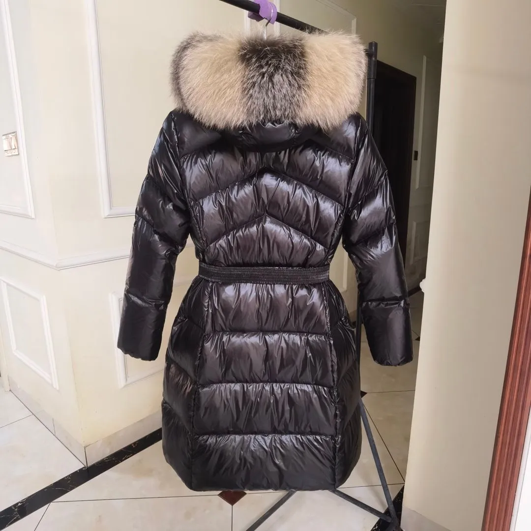 Doudoune Monclair Designer Women`s Down Jacket Embroidered Badge Winter Coat Twill Long Fur Collar Womens Winter Coats