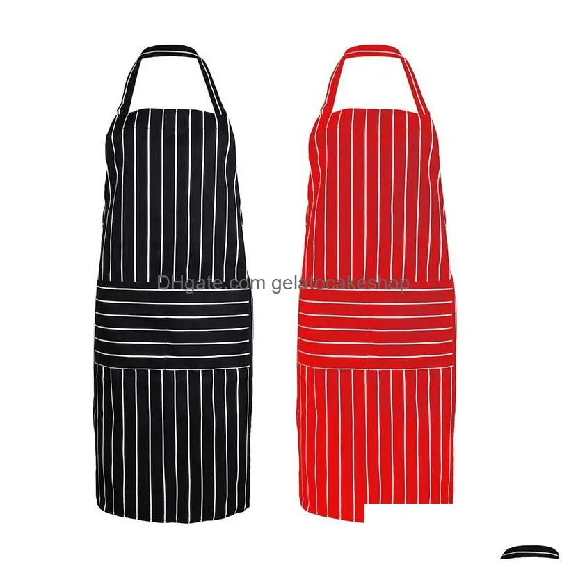 plain stripe kitchen apron with front pocket for chefs butchers cooking baking