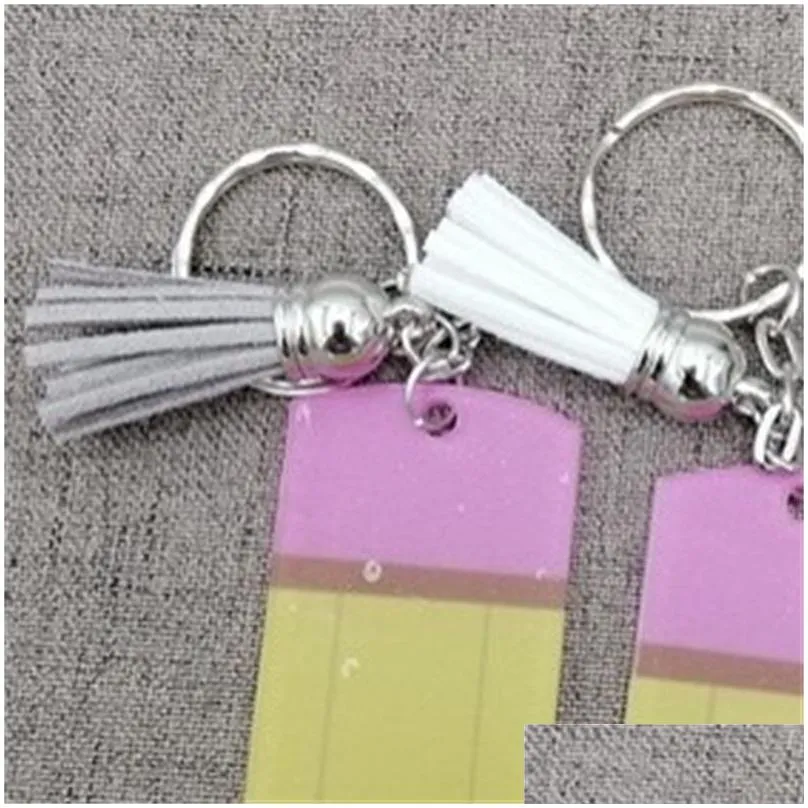 Creative Teachers Day Keychain Fashion Acrylic Pencil Dangle Charms Key Ring Personalize Small Tassel Keyring Festival Party Gift 378