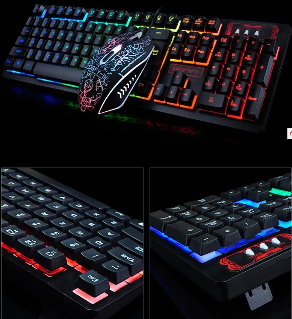 Gaming Keyboard and Mouse Combos USB Wired Gamers Rainbow Backlit Keyboards and Breathing Illuminous Mice for Desktop Laptop4407338