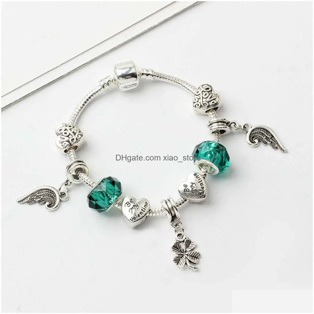  diy jewelry charm bracelet angle wing four leaf pendant charm beads accessories 925 silver bangle for girl women bracelets