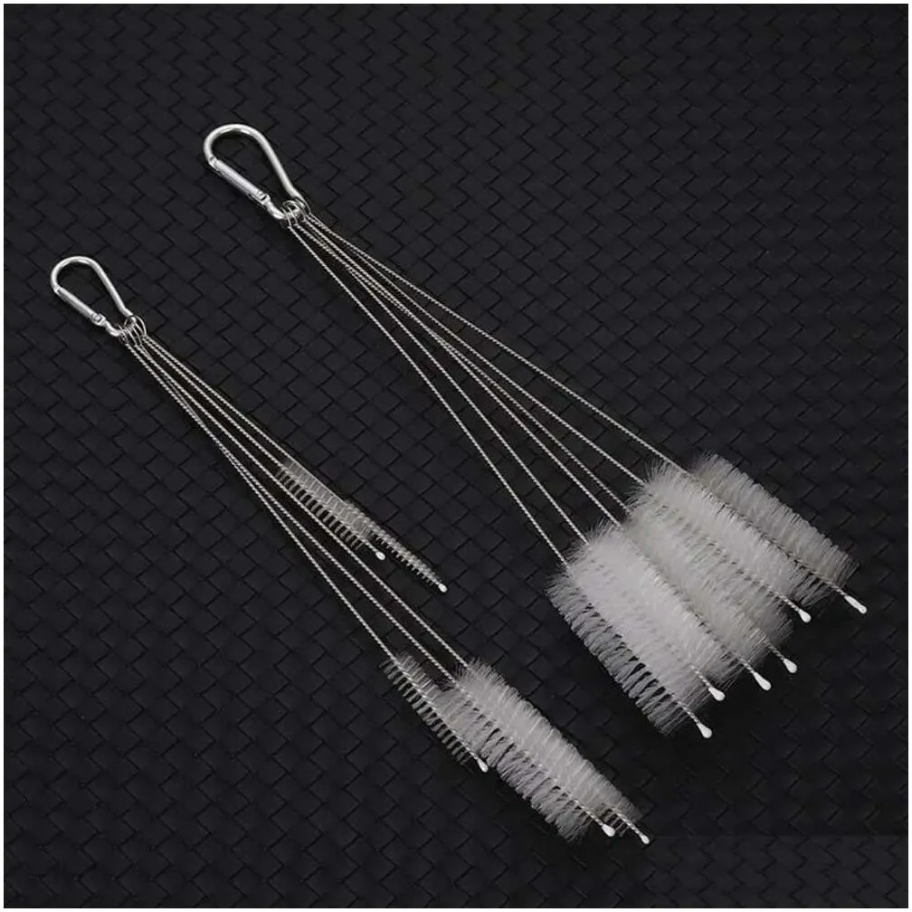 Long Steel Handle Stainless Nylon Drinking Straw Cleaning Brush Nipple Tube Pipe Cleaner Brushes for Straws 