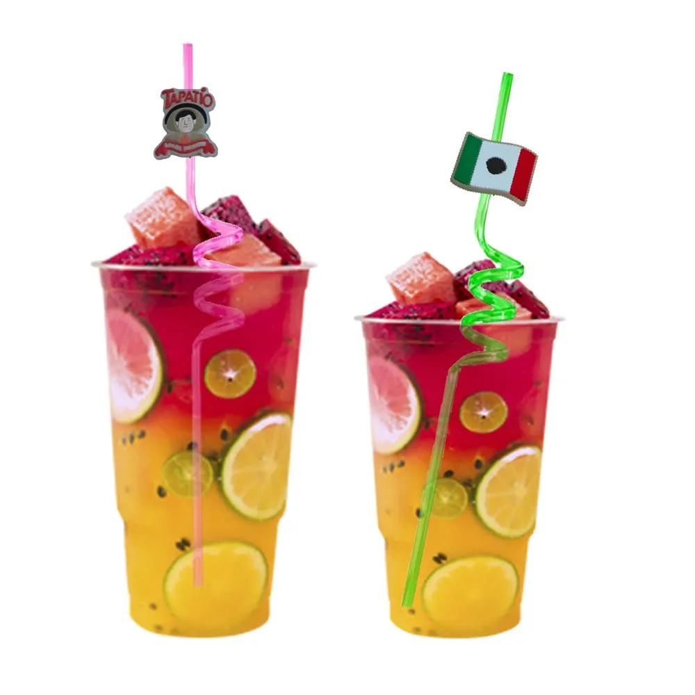 fluorescent mexico themed crazy cartoon straws reusable plastic christmas party favors drinking for childrens straw with decoration kids