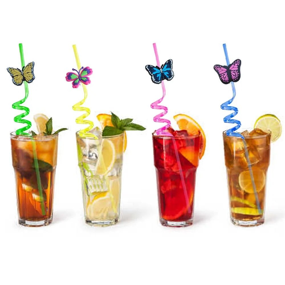 colored butterfly 28 themed crazy cartoon straws drinking for girls kids pool birthday party christmas favors summer favor reusable plastic straw