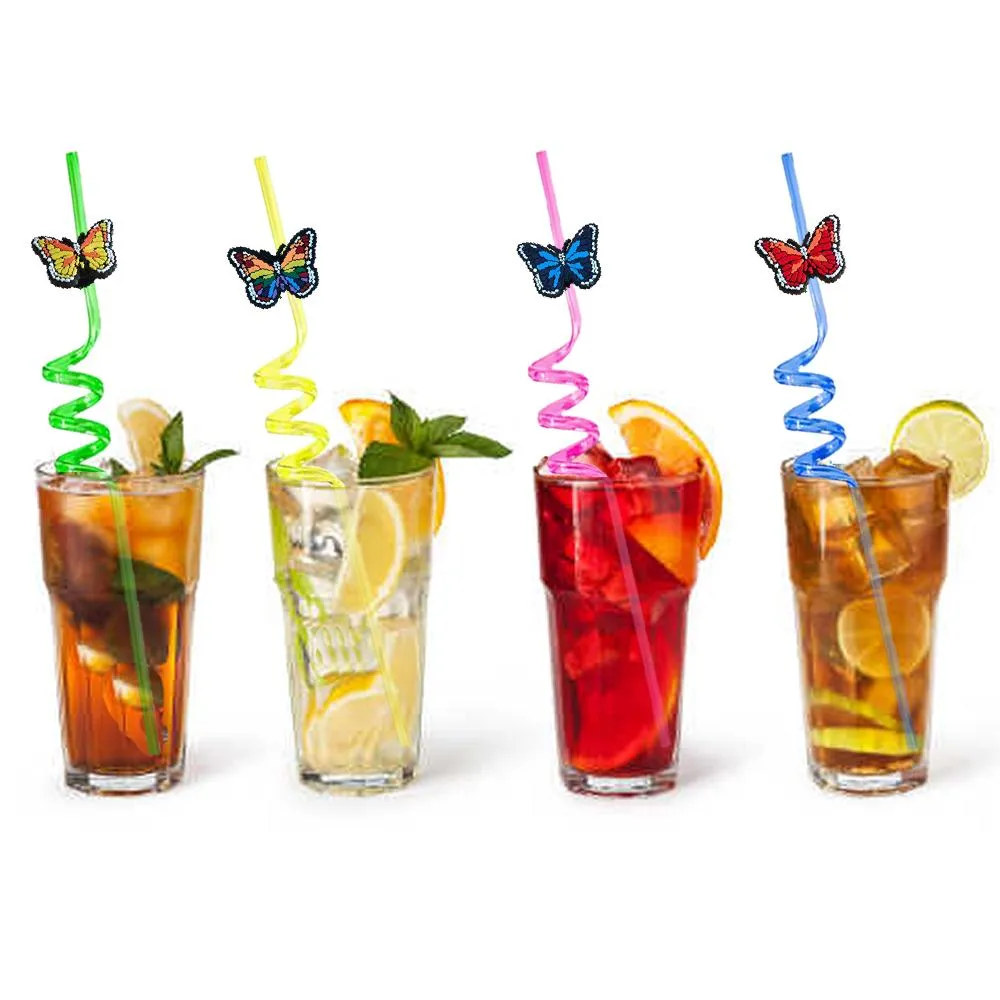 butterfly themed crazy cartoon straws drinking for kids goodie gifts party plastic birthday straw girls decorations reusable