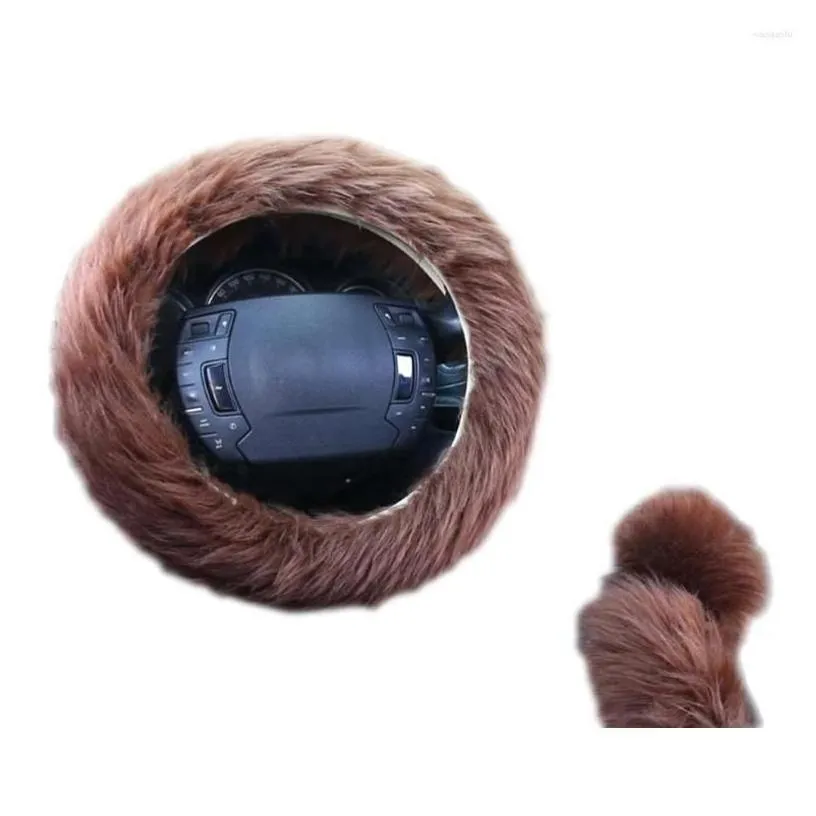 steering wheel covers ers 3pcs car er furry soft p warm accessories 15inch artificial wine red gray brown black drop delivery automobi