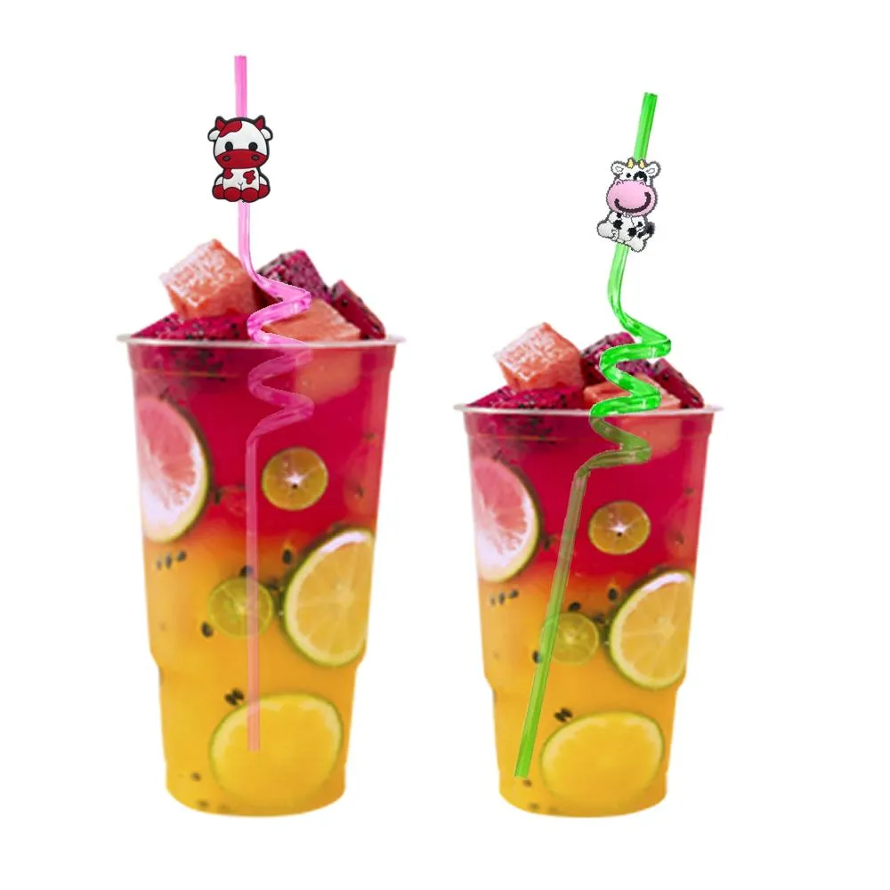 cow 32 themed crazy cartoon straws drinking for christmas party favors reusable plastic decoration supplies birthday decorations goodie gifts kids straw