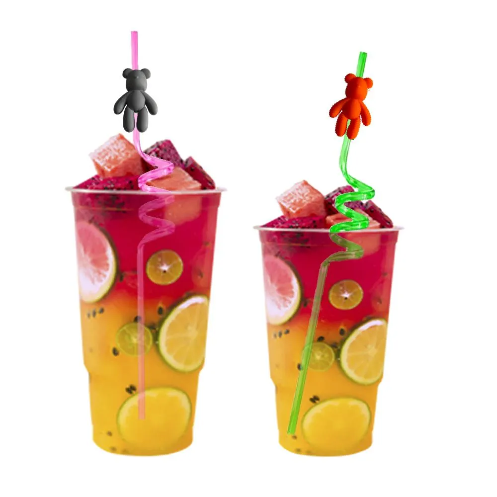 colorful little bear themed crazy cartoon straws drinking for summer party favor plastic straw girls decorations birthday  supplies reusable