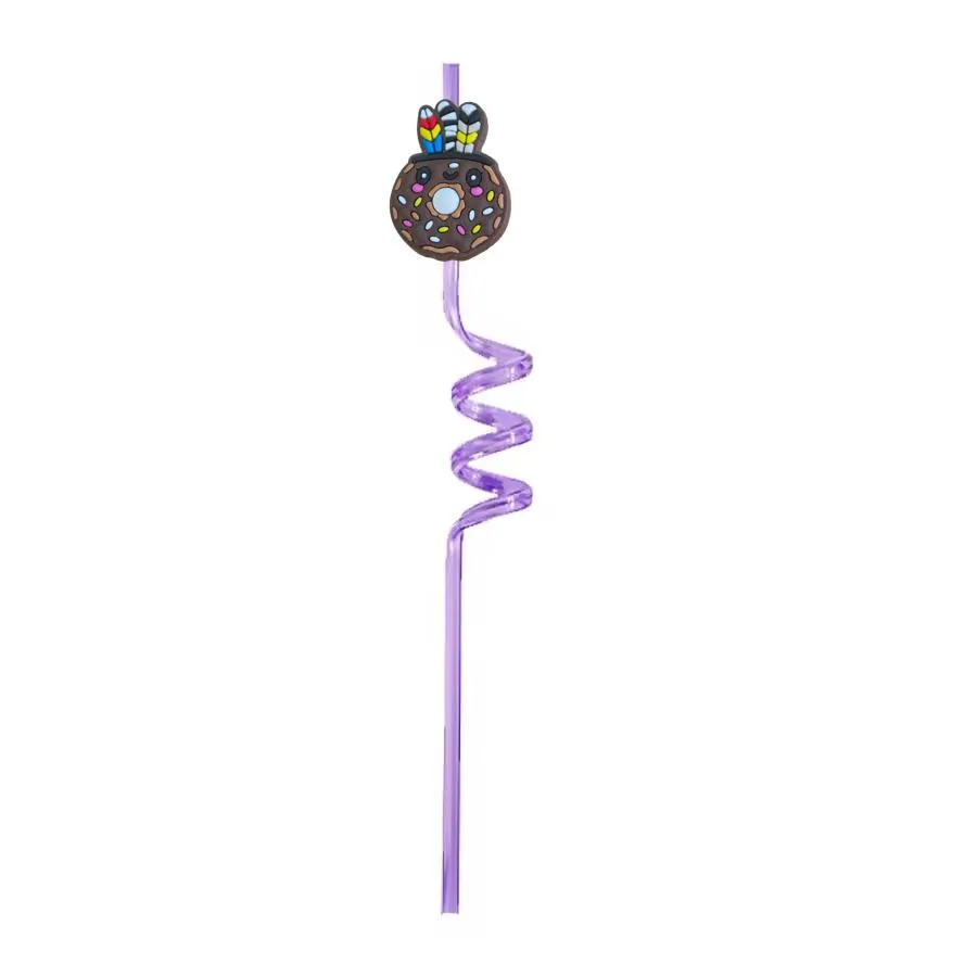 cartoon donuts themed crazy straws drinking goodie gifts for kids party summer favor christmas favors plastic  supplies reusable straw