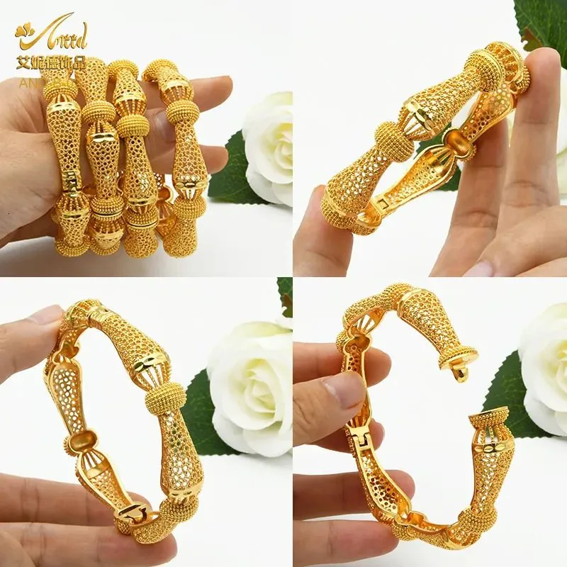 Bangle ANIID Women Charm Bracelet Bangle 24K Gold Color Jewelry Dubai Flower Bangle Brand African Designer Ethiopian Hawaiian Jewelry