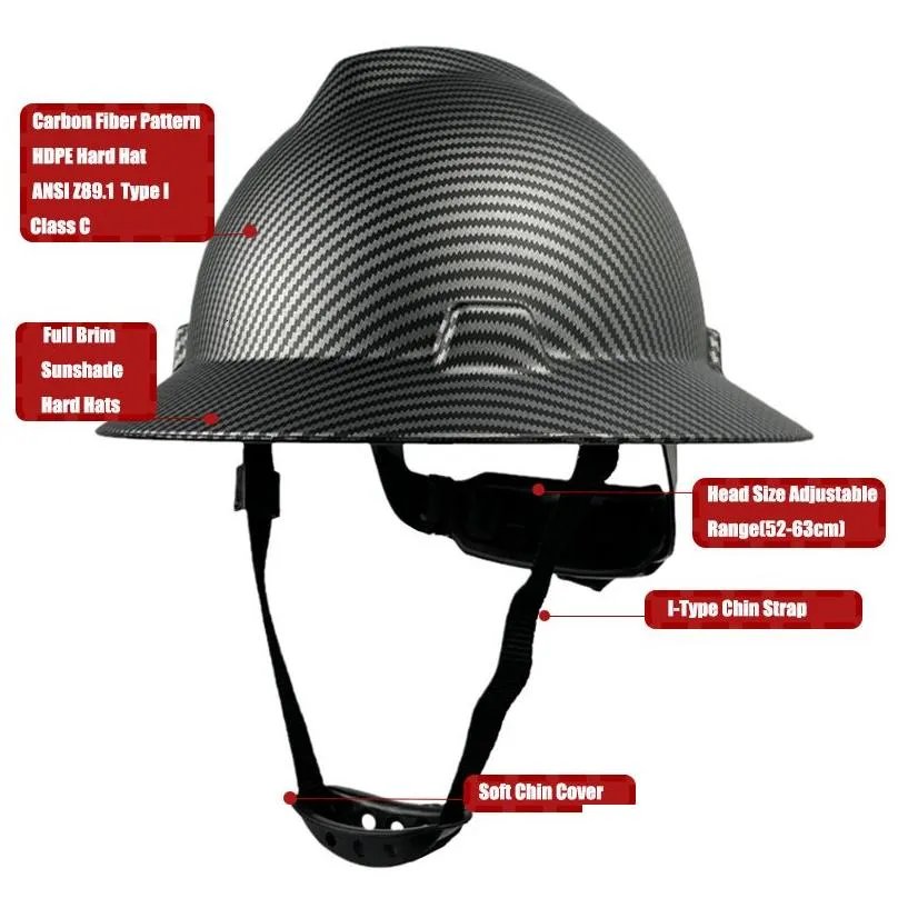 skates helmets carbon fiber pattern full brim hard hat for engineer work cap industrial construction work ansi approved hdpe safety helmet