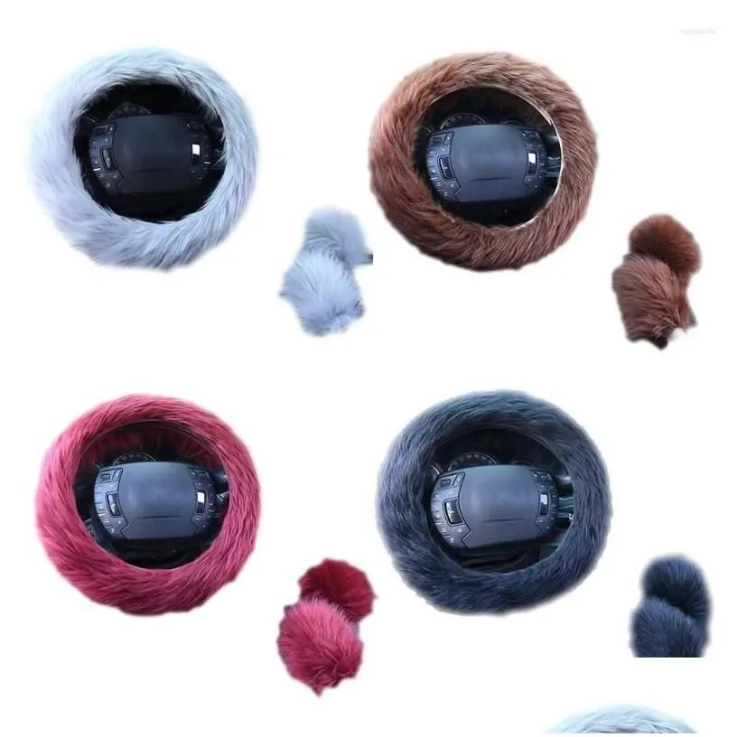 steering wheel covers ers 3pcs car er furry soft p warm accessories 15inch artificial wine red gray brown black drop delivery automobi