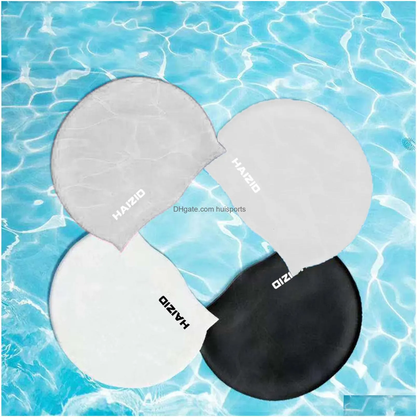 sml swimming caps men women waterproof protect ears long hair adults high elastic large silicone diving hat 240416