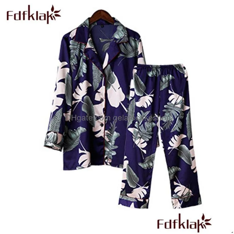 fdfklak spring autumn pyjamas women night suits two piece sleepwear set long sleeve silk pajamas pijama womens loungewear q1198