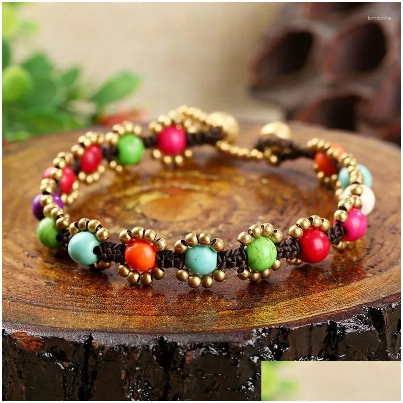 Charm Bracelets Bohemia Turquoise Beaded Bell Bracelet Of Womens All-Match Inspired Bangle Hand Jewelry Femme 2023 Drop Delivery Ot1Vt