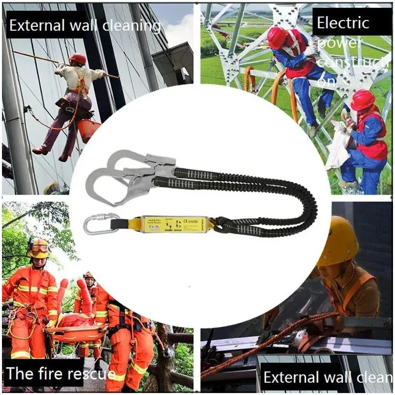 Climbing Ropes 25KN Protective Safety Belt Elastic Buffer Sling Belt With Carabiner Snap Hook Aerial Work Climb Wearable Anti Fall Off Rope