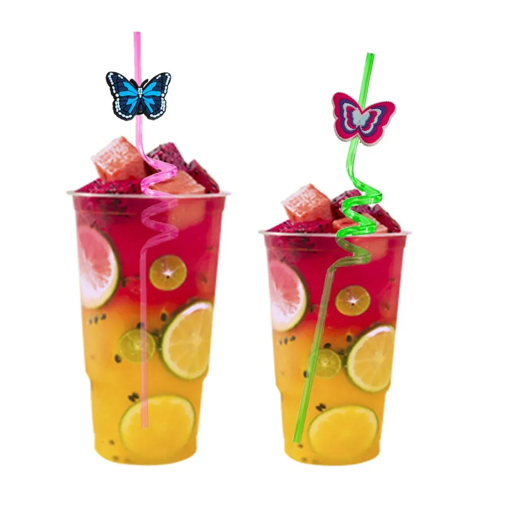 colored butterfly 28 themed crazy cartoon straws drinking for girls kids pool birthday party christmas favors summer favor reusable plastic straw