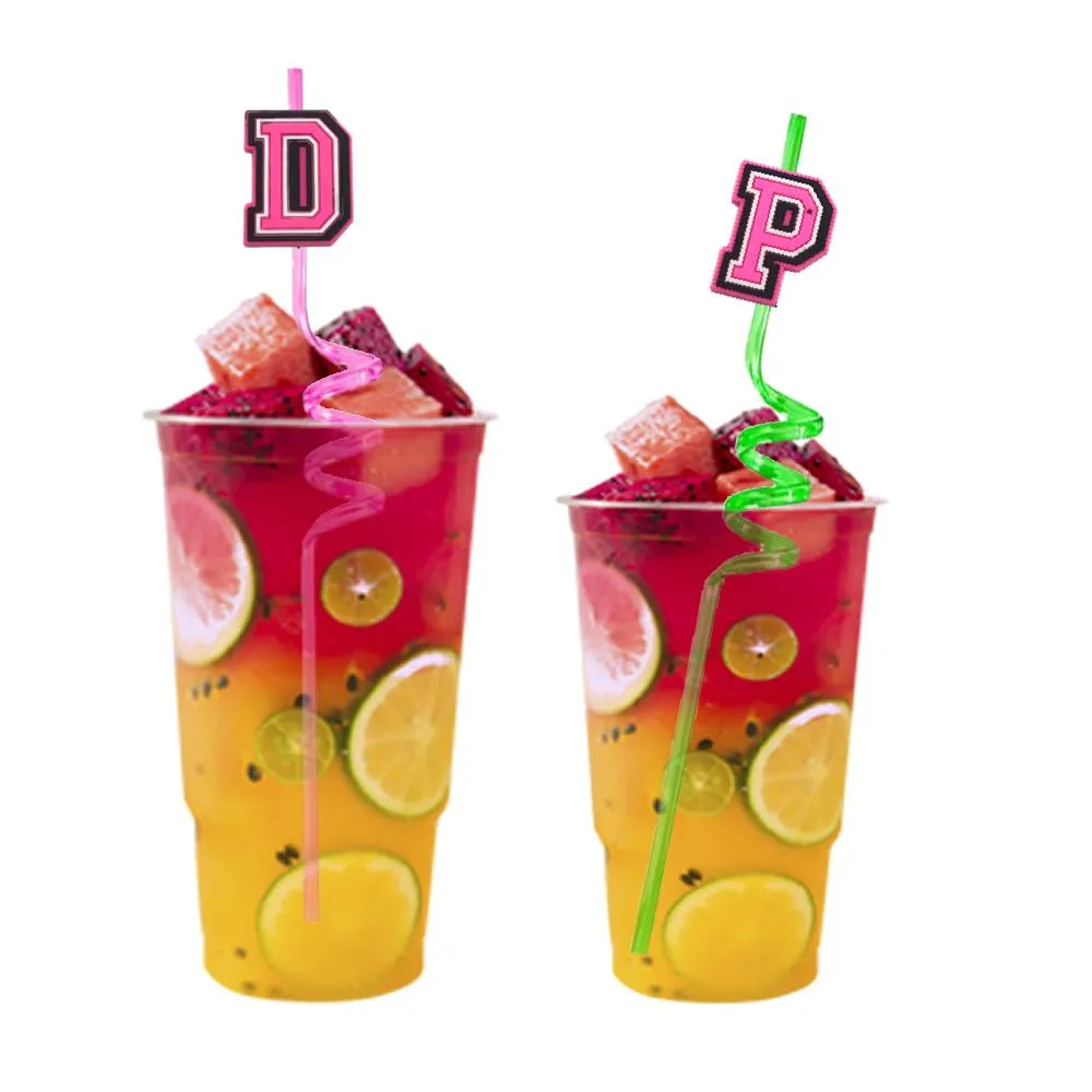pink letter themed crazy cartoon straws drinking for girls plastic goodie gifts kids party reusable summer favor straw