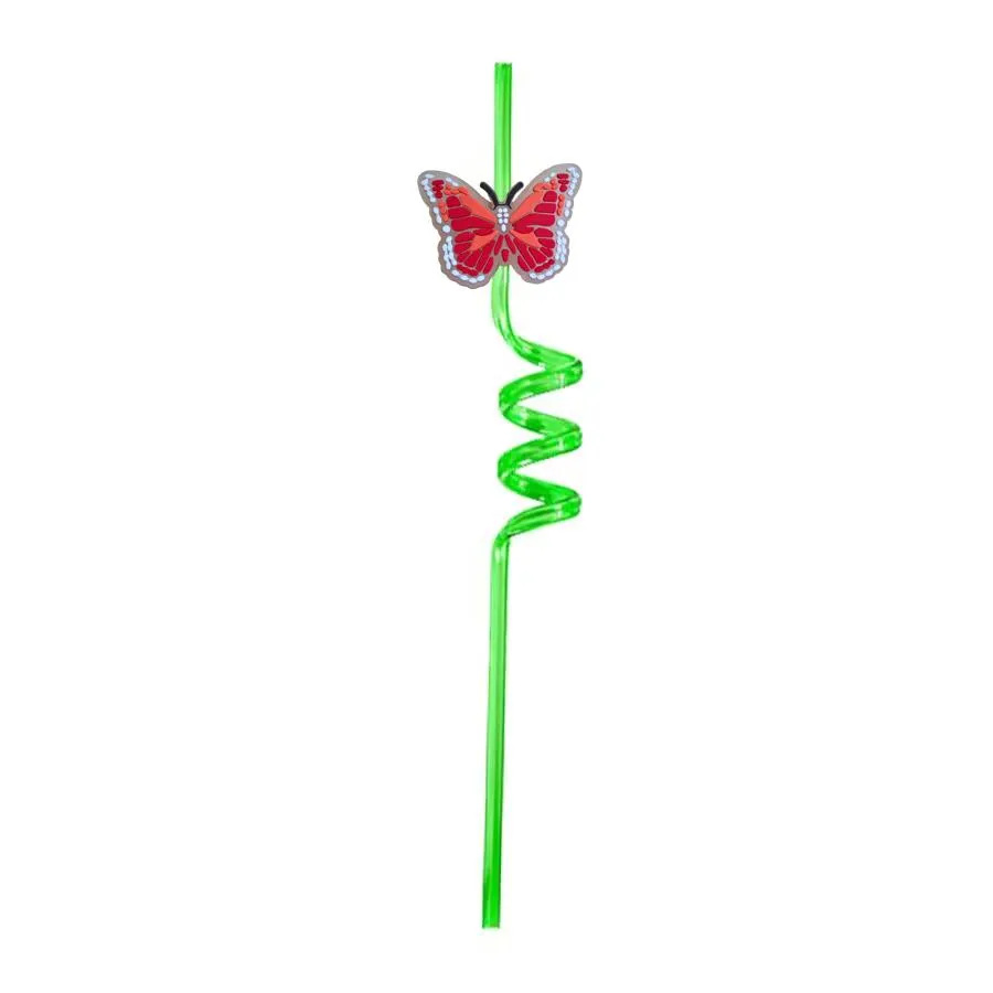 fluorescent butterfly 6 themed crazy cartoon straws reusable plastic drinking for kids pool birthday party sea favors straw girls decorations