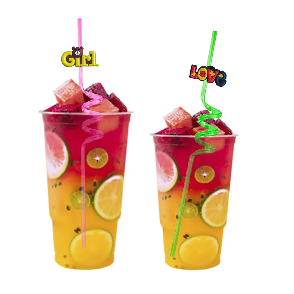 cartoon text themed crazy straws drinking for kids plastic birthday  party supplies decoration favors reusable straw