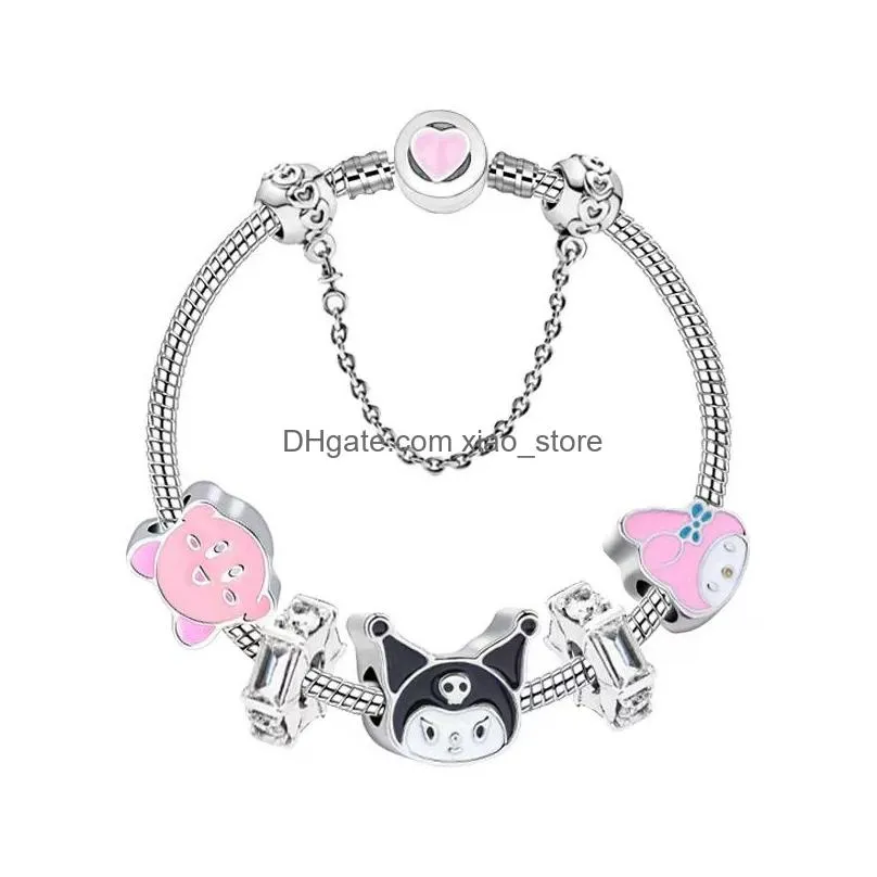 16-21 cm beaded hand chain charm bracelet kuromi and melody cute cartoon charms beads fit for kids diy jewelry as gift