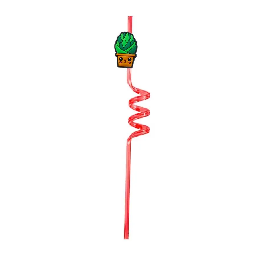 cactus themed crazy cartoon straws drinking goodie gifts for kids party christmas favors birthday decorations summer supplies plastic straw girls reusable