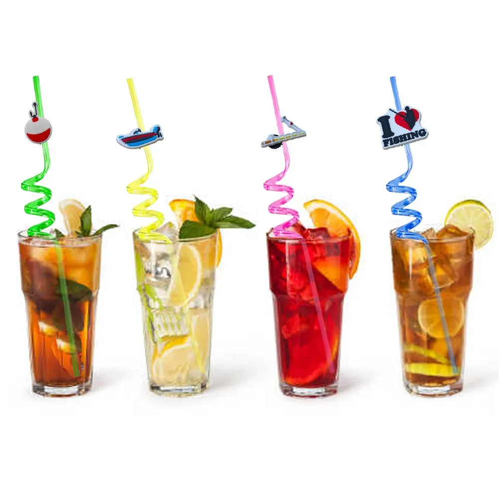 fishing tools themed crazy cartoon straws drinking for kids pool birthday party plastic summer favor girls reusable straw