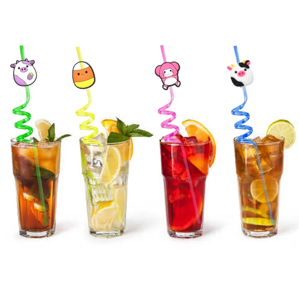 cute pig themed crazy cartoon straws plastic for kids birthday drinking decorations summer party supplies girls reusable straw