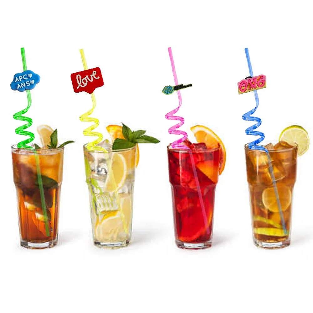 cartoon text themed crazy straws drinking for kids plastic birthday  party supplies decoration favors reusable straw